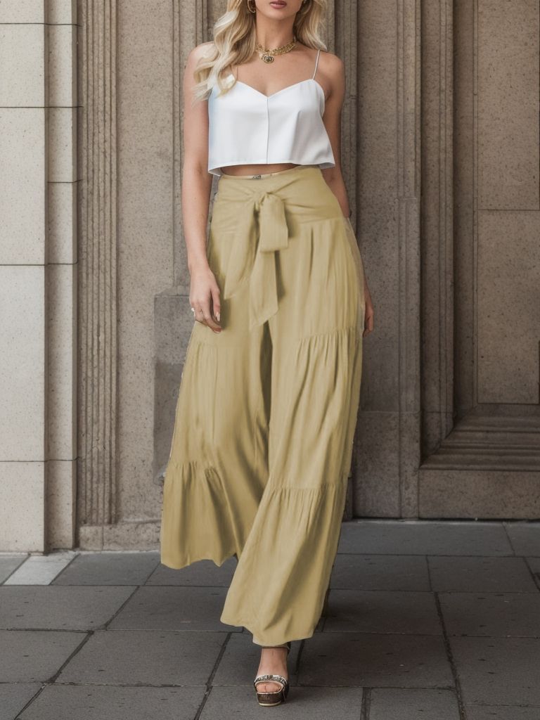 Damen Weitgeschnittene Sommerhose mit elastischem Bund und seitlichem Kordelzug Stalluxe