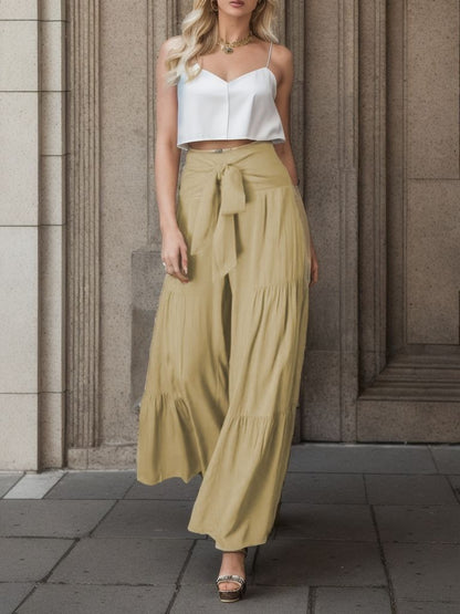 Damen Weitgeschnittene Sommerhose mit elastischem Bund und seitlichem Kordelzug Stalluxe