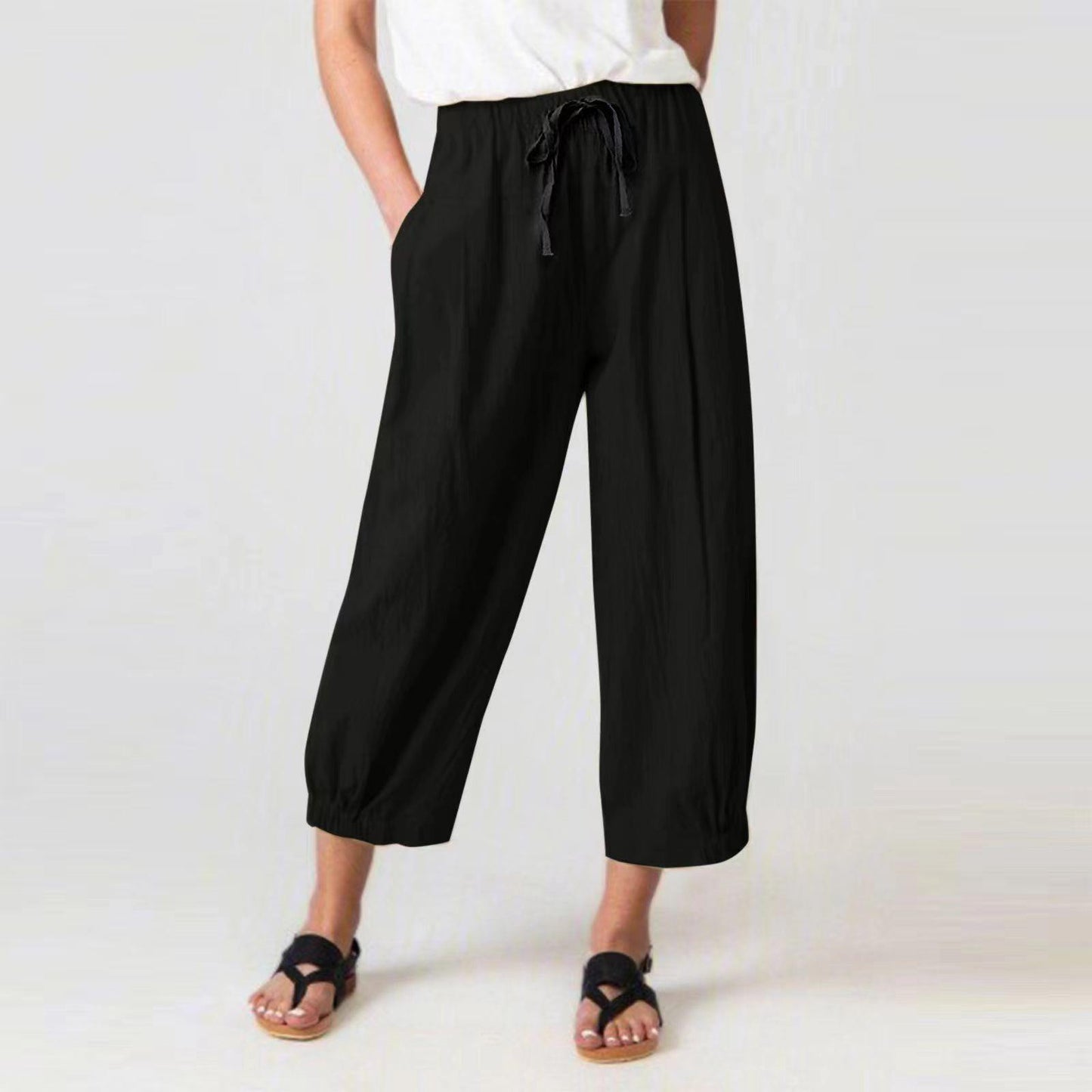Damen Luftige und bequeme Sommerhose mit Gummizug und Knöchellänge Stalluxe