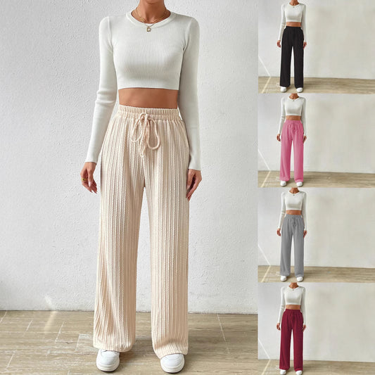 Damen weiteStrickhose mit elastischem Bund und modischen Längsstruktur Stalluxe