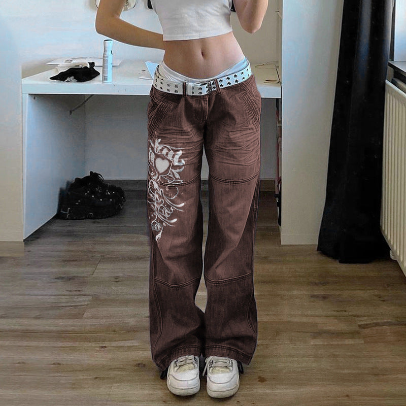 Damen Weite Jeans mit kunstvollem Stickdesign Stalluxe