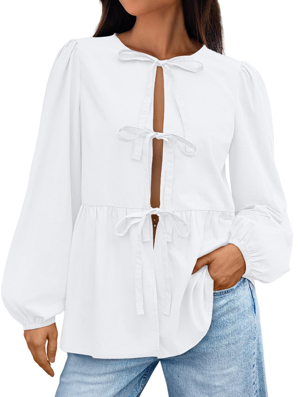 Damen Bluse mit Schleifen-Details und weitem Schnitt Stalluxe