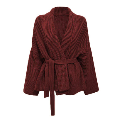 Damen gemütliche Strickjacke mit breitem Gürtel und angeschnittenen Ärmeln Stalluxe