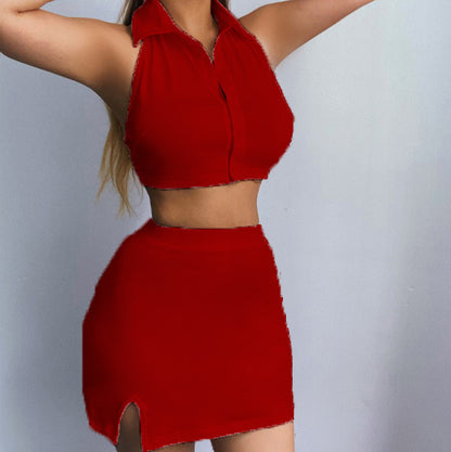 Damen figurbetontes Crop-Top und Rock Twin-Set Stalluxe