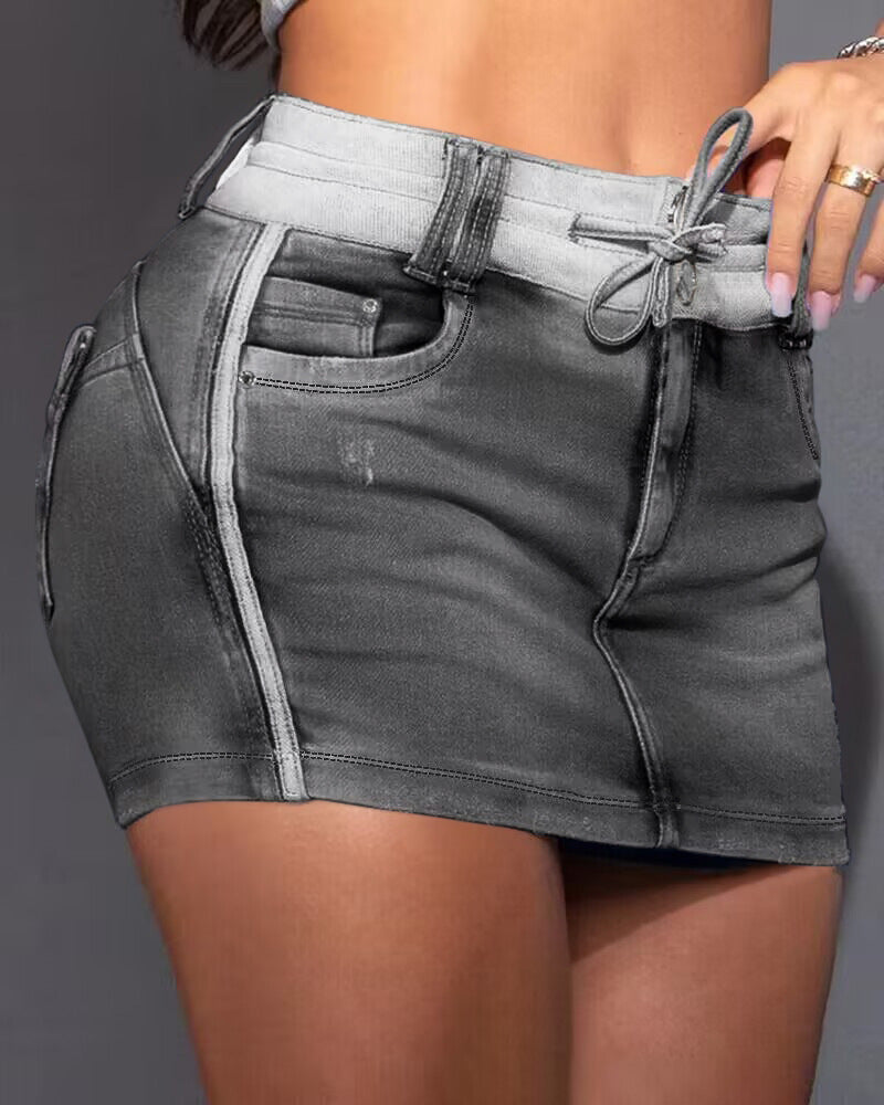 Damen Jeansrock mit lässigem Bund und dekorativem Kordelzug Stalluxe