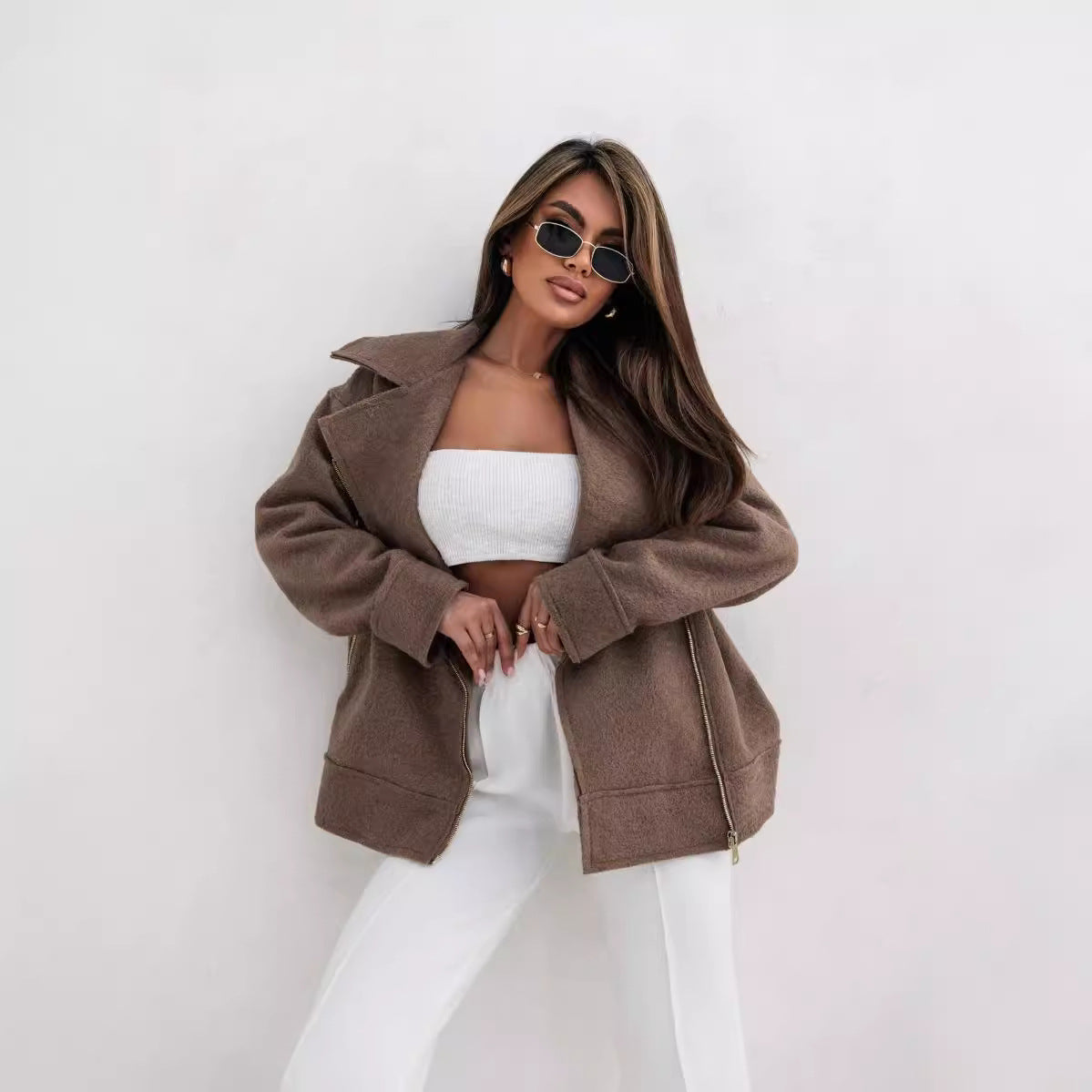 Damen Jacke mit asymmetrischem Reißverschluss und weichem Material Stalluxe