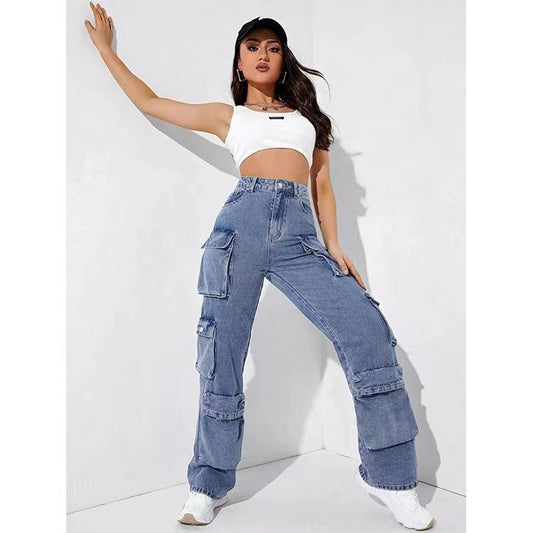 Damen Cargo-Jeans mit seitlichen Taschen und weitem Schnitt Stalluxe