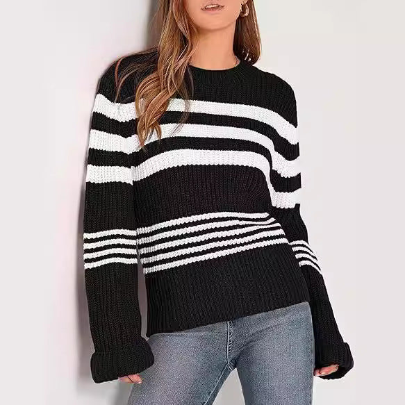 Damen Strickpullover mit modernen Kontraststreifen und lässigem Schnitt Stalluxe