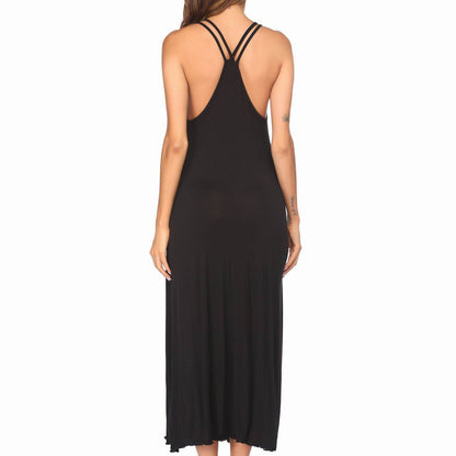 Damen ärmelloses Spaghetti-Träger-Maxikleid mit seitlichen Schlitzen Stalluxe