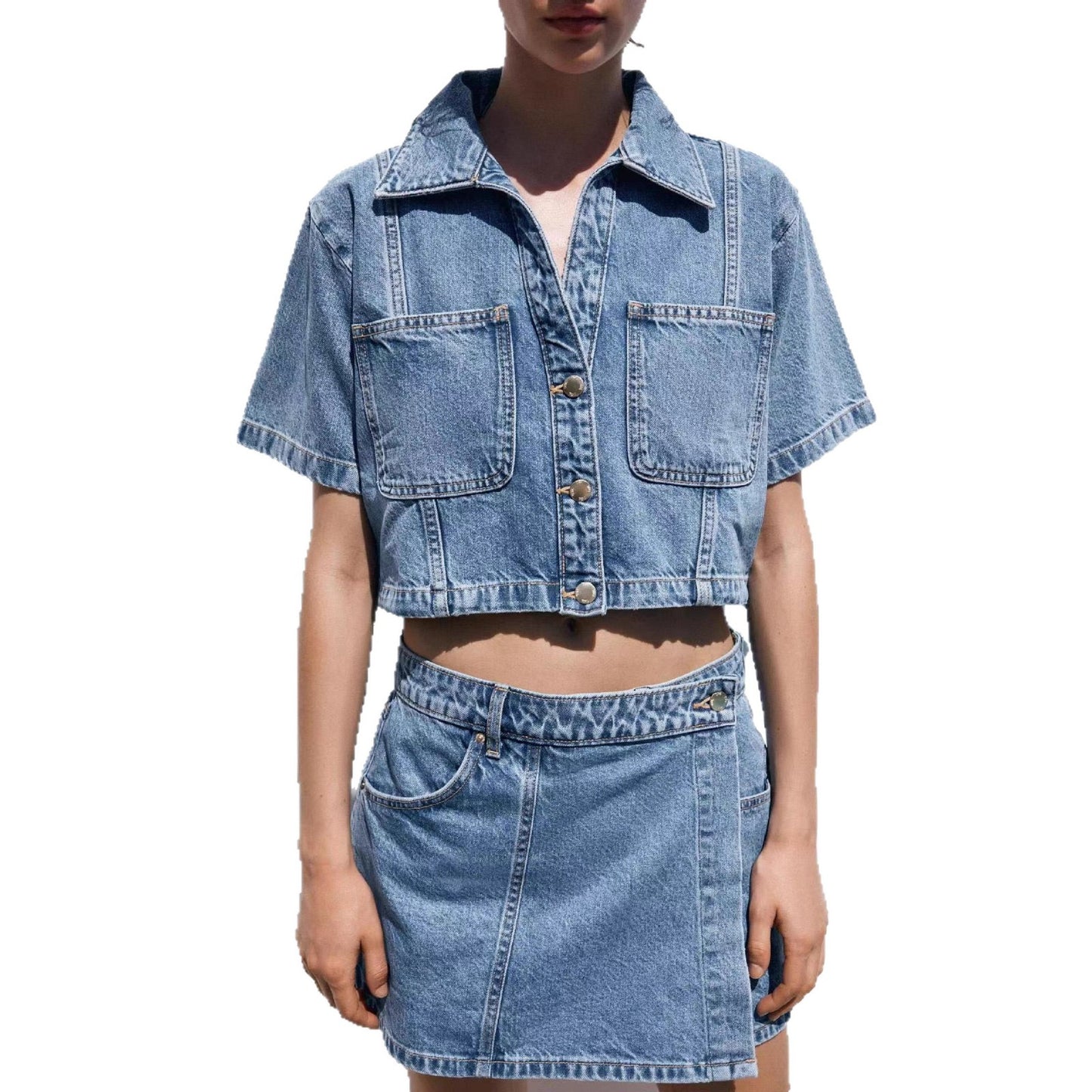 Damen Denim-Cropjacke mit aufgesetzten Taschen Stalluxe