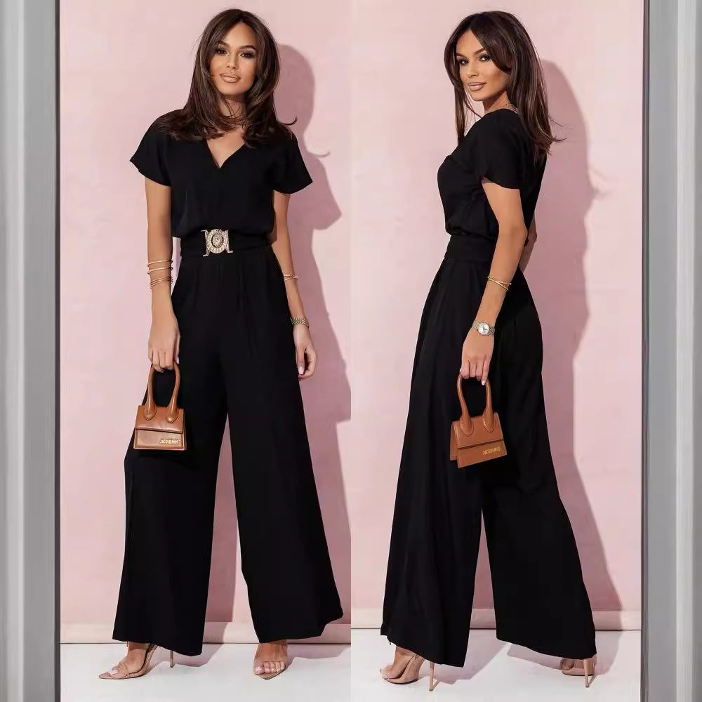 Damen Modischer Overall mit weitem Bein und Taillengürtel Stalluxe