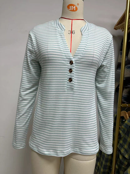 Damen Langarmshirt mit Knopfleiste und strukturierter Oberfläche Stalluxe