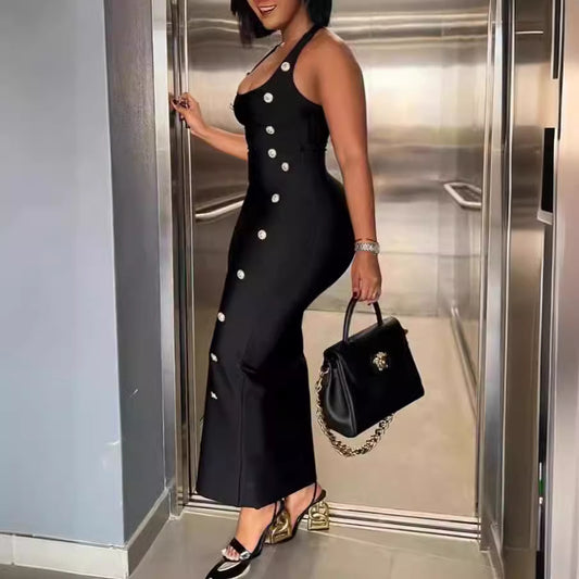 Damen Figurbetontes Maxikleid mit Knopfdetails Stalluxe