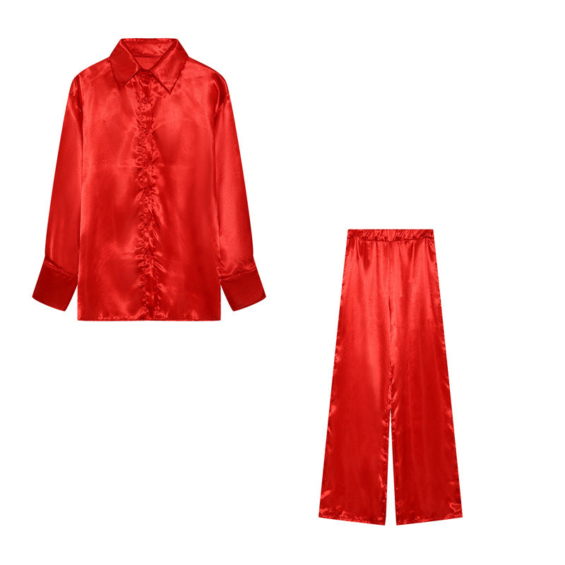 Damen Satin Pyjama-Set mit elegantem Schnitt und luxuriösem Glanz Stalluxe Rot