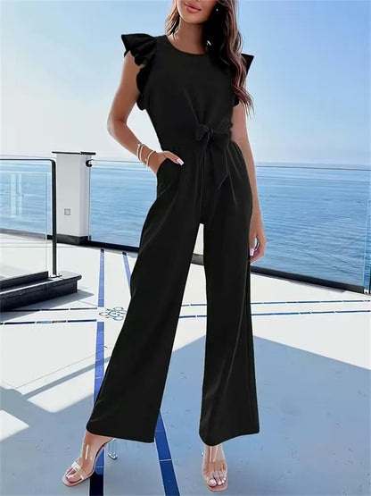 Damen Jumpsuit mit Taillengurt und eleganten Rüschendetails Stalluxe