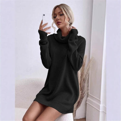 Damen Knitdress mit hohem Kragen und Oversized-Schnitt Stalluxe