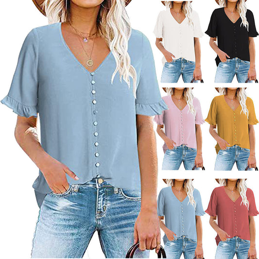 Damen Bluse mit Rüschenärmeln und modischen Knöpfen Stalluxe