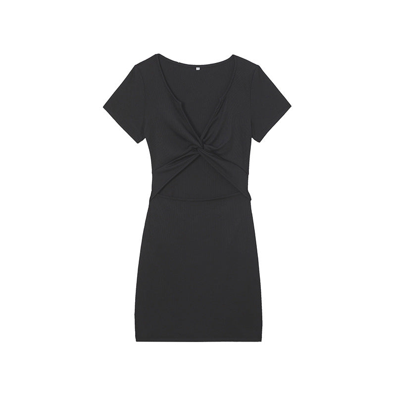 Damen Kurzarmkleid mit raffiniertem Knotendesign Stalluxe