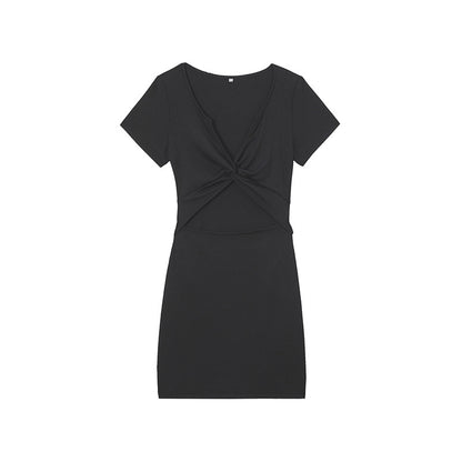 Damen Kurzarmkleid mit raffiniertem Knotendesign Stalluxe