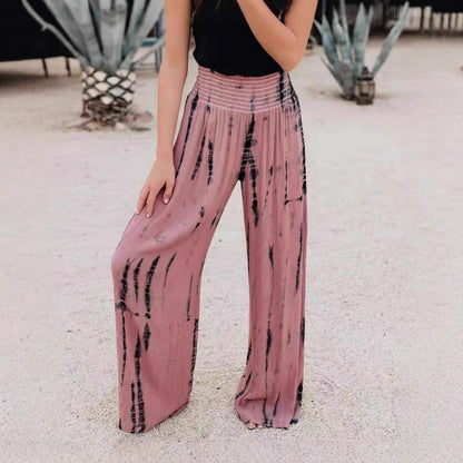Damen Weit geschnittene Plissee-Hose mit elastischem Bund und modischem Muster Stalluxe