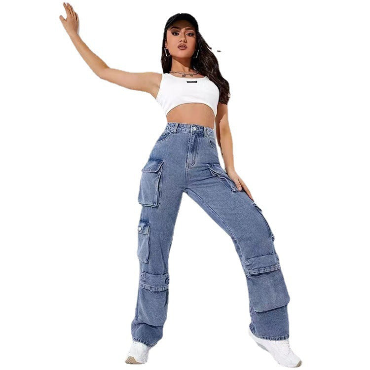 Damen Cargo-Jeans mit seitlichen Taschen und weitem Schnitt Stalluxe