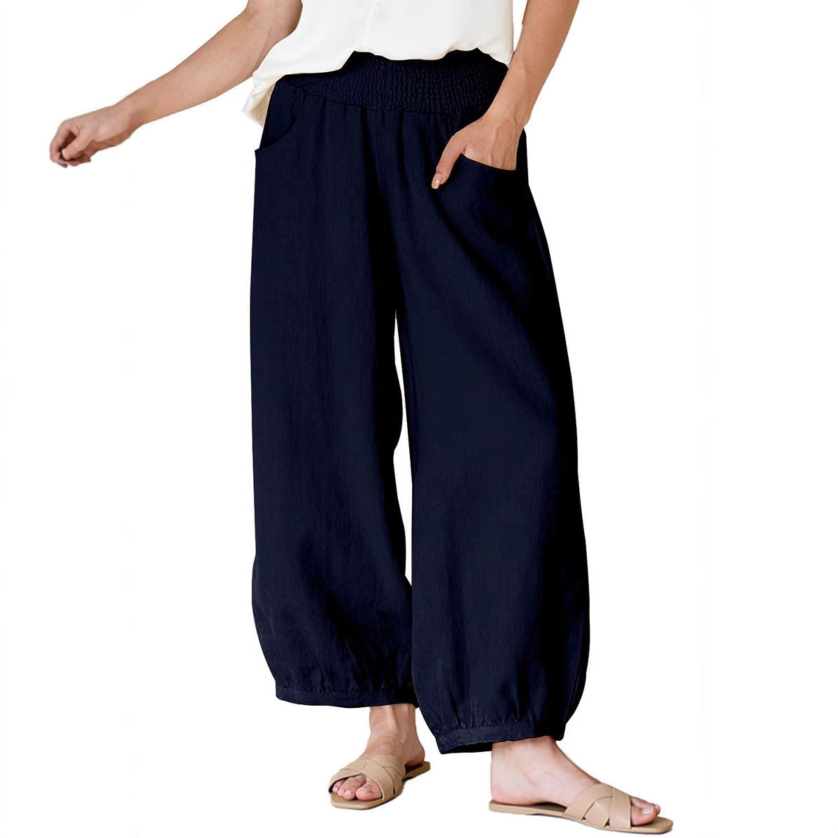 Damen weite Hose mit elastischem Bund und praktischen Seitentaschen Stalluxe