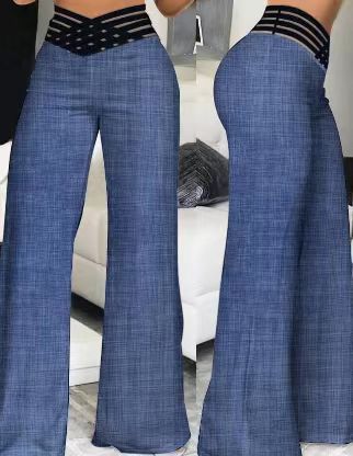 Damen Weite High-Waist-Hose mit verziertem Bund Stalluxe