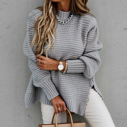 Damen Grobstrickpullover mit modernem Strukturdesign und hohen Kragen Stalluxe