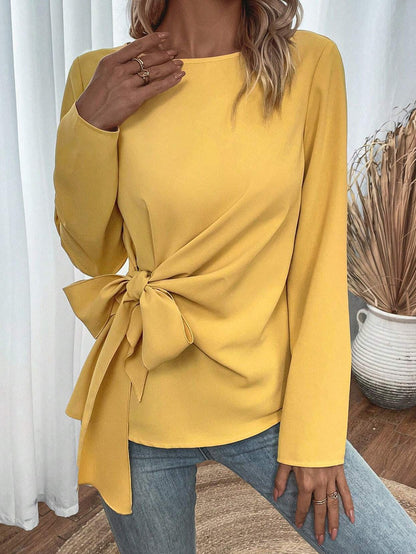 Damen Elegantes Blusenshirt mit seitlichem Knoten Stalluxe