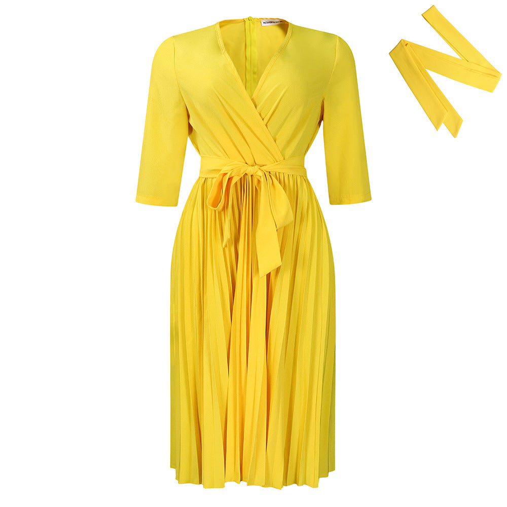 Damen Wickelkleid mit plissierten Details und elegantem Gürtel Stalluxe