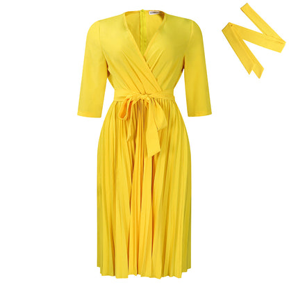 Damen Wickelkleid mit plissierten Details und elegantem Gürtel Stalluxe