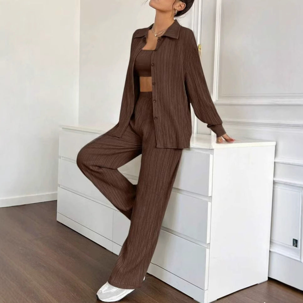 Damen Elegantes Set aus gestreifter Bluse und lockerer Hose Stalluxe