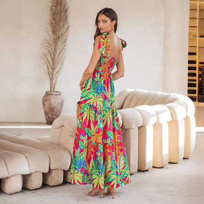 Damen Maxikleid mit fröhlichem Blumenmuster und verstellbaren Trägern Stalluxe