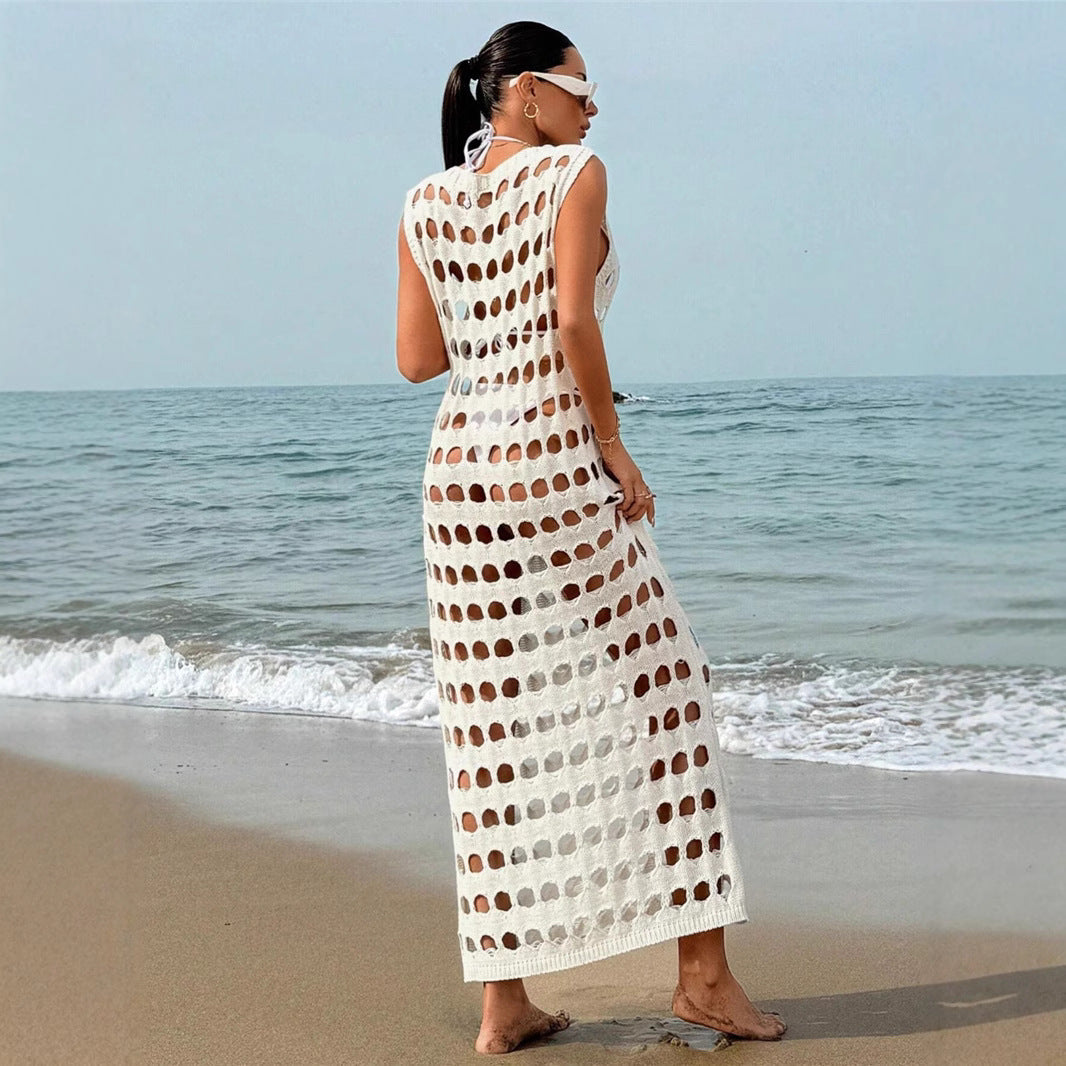Damen Maxikleid mit filigranem Lochmuster Stalluxe
