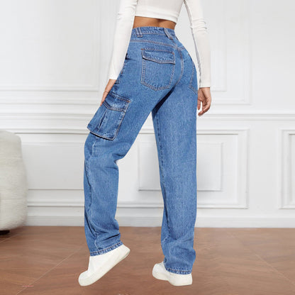 Damen Cargo-Jeans mit hoher Taille und praktischen Taschen Stalluxe