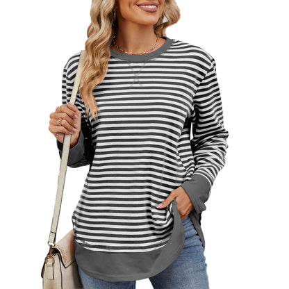 Damen gestreiftes Sweatshirt mit lässigem Schnitt und praktischen Taschen Stalluxe