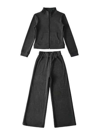 Damen sportliches Set mit Stehkragen und weitem Hosenansatz Stalluxe