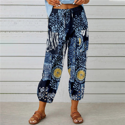 Damen lässige Pant mit floralem Druck und praktischen Knöpfen Stalluxe