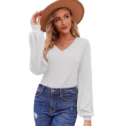 Damen Strickbluse mit feiner Rippstruktur und lässigem V-Ausschnitt Stalluxe