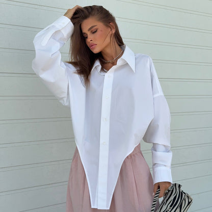 Damen Oversized Hemdbluse mit asymmetrischem Schnitt und modernen Details Stalluxe Weiß