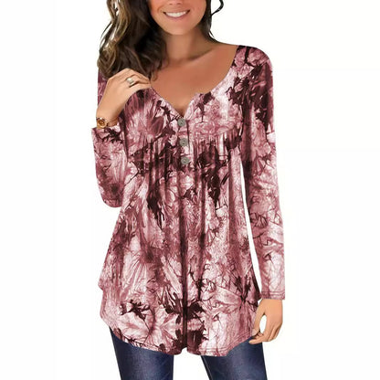 Damen lange Bluse mit Knopfleiste und elegantem Faltenwurf Stalluxe