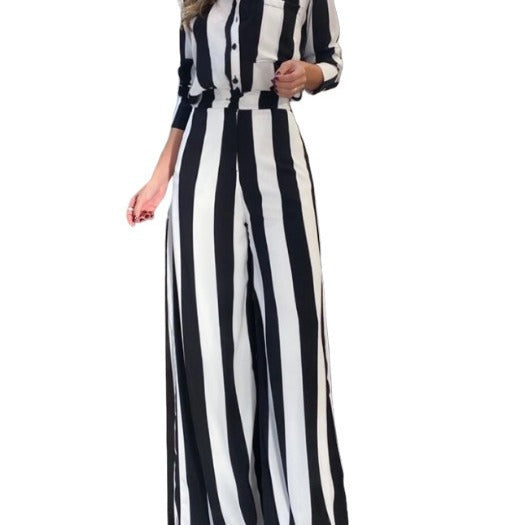 Damen Eleganter Jumpsuit mit vertikalen Streifen und Taschen Stalluxe