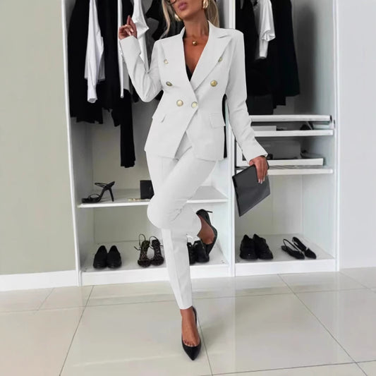 Damen Elegantes Blazer-Set mit taillierter Hose und doppelter Knopfleiste Stalluxe