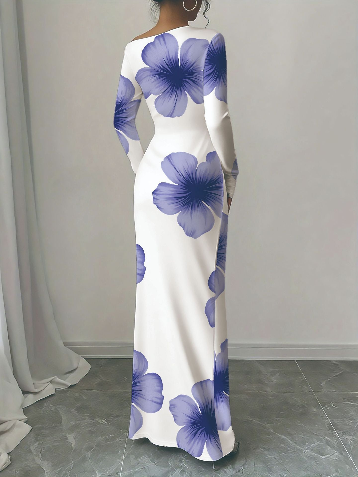 Damen elegantes Langarmkleid mit floralem Motiv Stalluxe