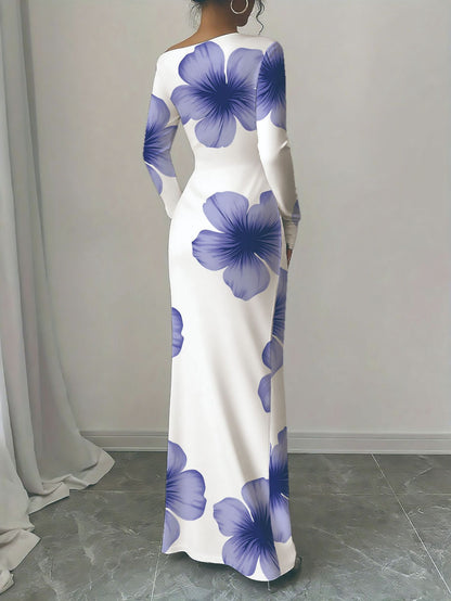 Damen elegantes Langarmkleid mit floralem Motiv Stalluxe