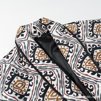 Damen modische blazerjacke mit taillierbarem Gürtel und einzigartigem Muster Stalluxe