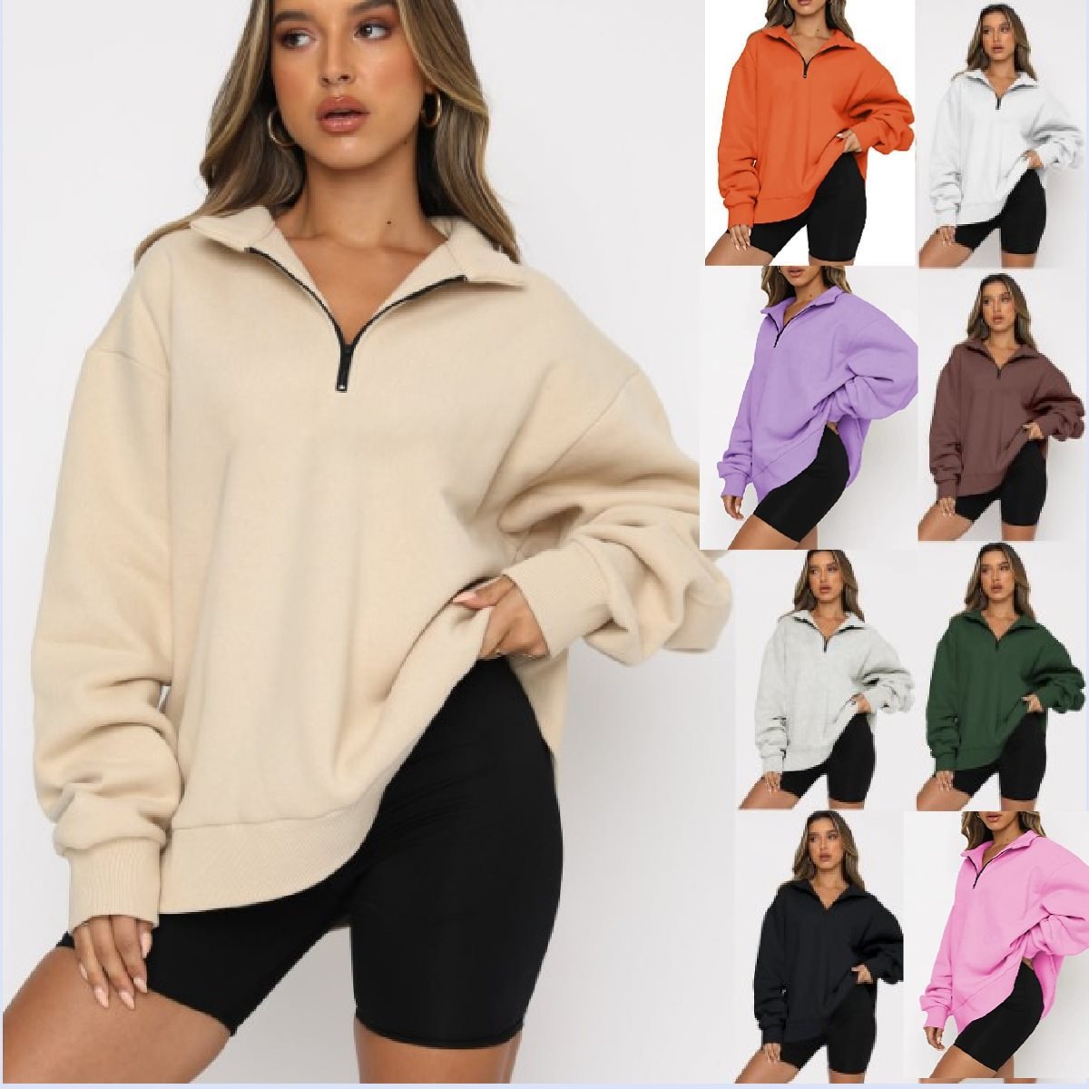 Damen Sportlicher Sweater mit Halbreißverschluss und oversized Passform Stalluxe