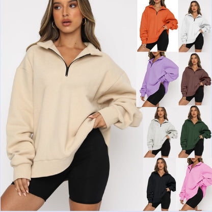 Damen Sportlicher Sweater mit Halbreißverschluss und oversized Passform Stalluxe