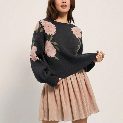 Damen lockerer Strickpullover mit floralem Design Stalluxe