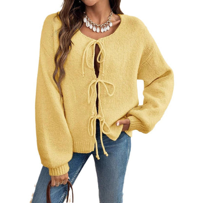 Damen lässiger Strickcardigan mit Bindebändern Stalluxe